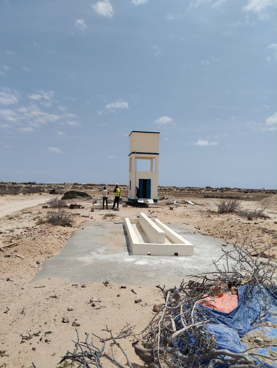 Elevated tower and watering trough